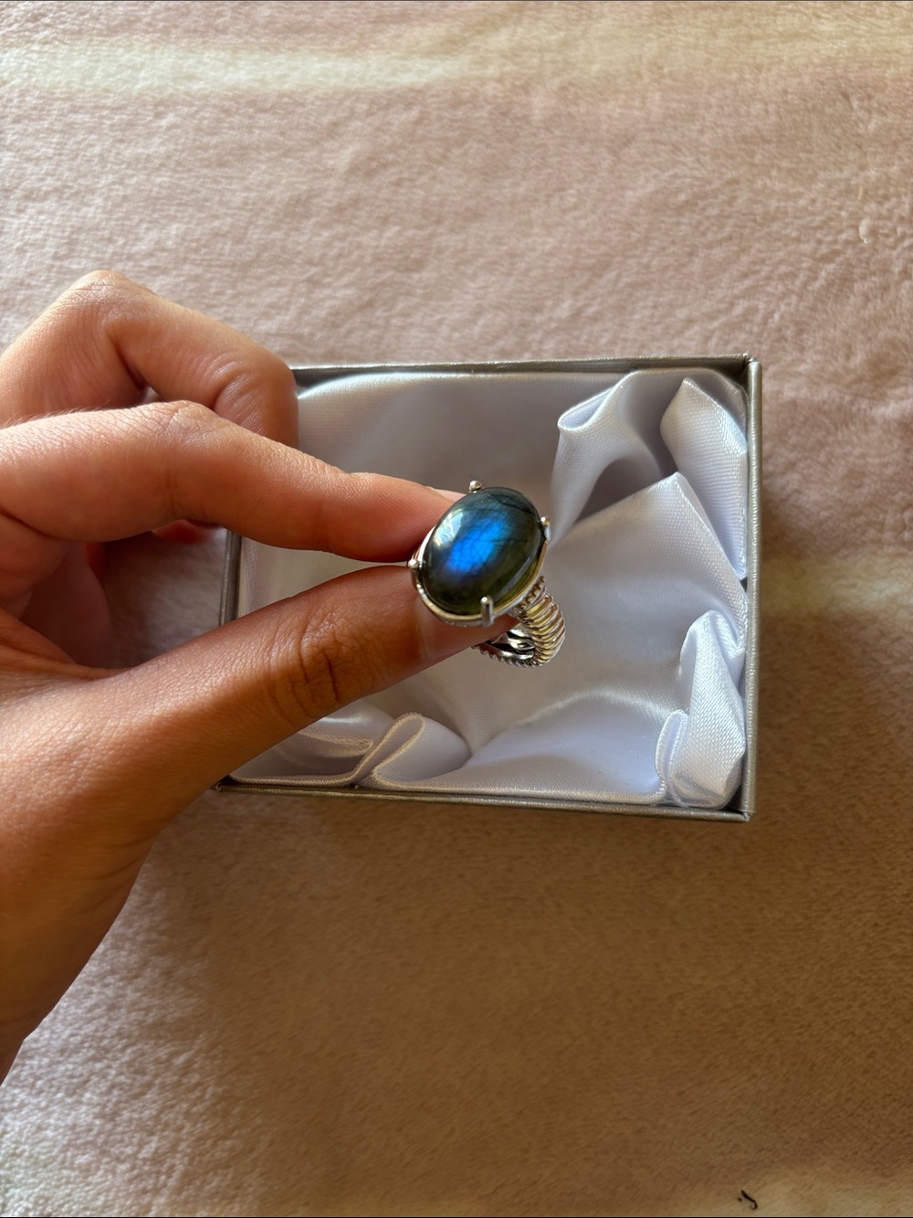Labradorite Oval Ring - Blue Flash Size 9
